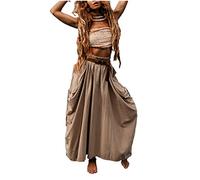 Thaluta, Maxi Gonna Boho da Donna con Tasche in Cotone Biologico Bohémien Hippie Gypsy, Beige, Taglia Unica