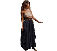 Thaluta - Maxi Gonna Boho da Donna con Tasche in Cotone Biologico Bohémien Hippie Gypsy, Navy, Taglia Unica