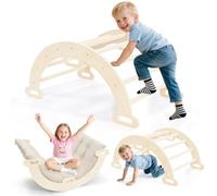 Thalyrnn Montessori Arco da arrampicata con cuscino, giocattolo motorico per bambini da 1 a 6 anni, struttura da arrampicata per dondolare, arrampicata e gattonare, in legno naturale, stabile