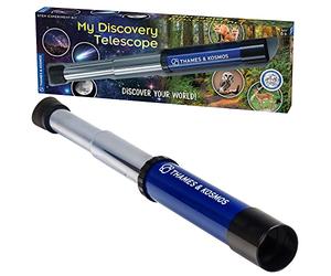 Thames & Kosmos My Discovery Telescope | Telescopio rifrattore con ingrandimento 12x | Compatto e portatile per osservazioni terrestri e cielo notturno | Guarda la luna, i pianeti, gli animali