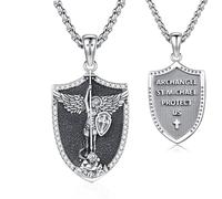 Thanches Ciondolo con medaglia di San Michele, per uomini e donne, in argento Sterling 925, collana con San Michele, patrono del coraggio e della protezione, ciondolo a forma di conchiglia, amuleto
