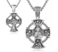 Thanches Collana con ciondolo a croce cattolica a 4 vie, San Cristo, San Michele, San Benedetto, San Giuseppe, San Gabriele, Gesù crocifisso, collana miracolosa per uomo e donna, in argento Sterling