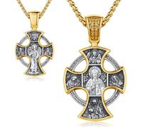 Thanches Collana con ciondolo a croce cattolica a 4 vie, San Cristo, San Michele, San Benedetto, San Giuseppe, San Gabriele, Gesù crocifisso, collana miracolosa per uomo e donna, in argento Sterling