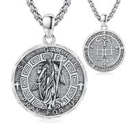Thanches Collana con ciondolo a croce cattolica a 4 vie, San Cristo, San Michele, San Benedetto, San Giuseppe, San Gabriele, Gesù crocifisso, collana miracolosa per uomo e donna, in argento Sterling