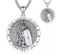 Thanches Collana con ciondolo a forma di armatura di Dio, in argento Sterling 925, con ciondolo cristiano con medaglione, idea regalo, piccola, in argento Sterling, senza pietre preziose