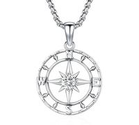 Thanches Collana con ciondolo a forma di bussola per donne e uomini, in argento Sterling 925, stile nautico, con medaglione a forma di stella, stella del nord con zirconia cubica, regalo per mentori