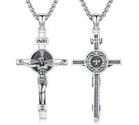 Thanches Collana con ciondolo a forma di crocifisso, unisex, in argento Sterling 925, con ciondolo a forma di croce di Gesù cattolico, gioiello cristiano, amuleto, piccolo, in argento Sterling, senza