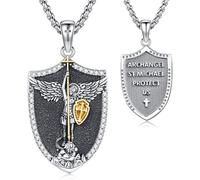 Thanches Collana con ciondolo a forma di medaglia di San Michele, per uomo e donna, in argento Sterling 925, patrono del coraggio e della protezione, amuleto, gioielli religiosi, idea regalo