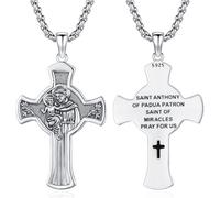 Thanches Collana con ciondolo di Sant'Antonio, in argento Sterling 925 | Croce patrona dei miracoli, gioiello religioso cristiano regalo per cresima battesimo protezione uomo donna