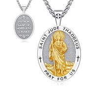 Thanches Collana con medaglia di San Giuda Taddeo per uomo e donna, in argento Sterling 925, con ciondolo di protezione del santo patrono, amuleto, gioielli religiosi, regali