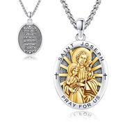 Thanches Collana con medaglia di San Giuseppe, per uomini e donne, in argento Sterling 925, con ciondolo per la protezione cattolica, amuleto, gioielli religiosi, regali