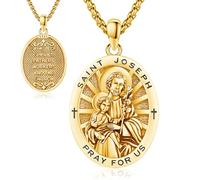 Thanches Collana con medaglia di San Giuseppe, per uomini e donne, in argento Sterling 925, con ciondolo per la protezione cattolica, amuleto, gioielli religiosi, regali