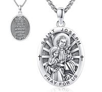 Thanches Collana con medaglia di San Giuseppe, per uomini e donne, in argento Sterling 925, con ciondolo per la protezione cattolica, amuleto, gioielli religiosi, regali