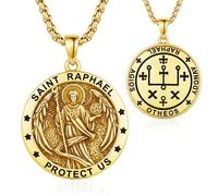 Thanches Collana con medaglia di San Raffaello, in argento Sterling 925 | Ciondolo Arcangelo, protezione e guarigione dei viaggiatori, gioielli religiosi cattolici cristiani, regali per uomini e