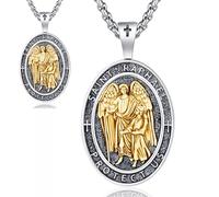 Thanches Collana con medaglia di San Raffaello per uomo e donna, in argento Sterling 925, con ciondolo ovale a forma di santo patrono del viaggio, amuleto, gioielli religiosi, idea regalo