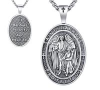 Thanches Collana con medaglia di San Raffaello per uomo e donna, in argento Sterling 925, con ciondolo ovale a forma di santo patrono del viaggio, amuleto, gioielli religiosi, idea regalo