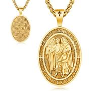 Thanches Collana con medaglia di San Raffaello per uomo e donna, in argento Sterling 925, con ciondolo ovale a forma di santo patrono del viaggio, amuleto, gioielli religiosi, idea regalo
