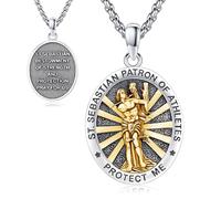 Thanches Collana con medaglia di San Sebastiano per uomini e donne, in argento Sterling 925, con ciondolo per la protezione cattolica, amuleto, gioielli religiosi, regali