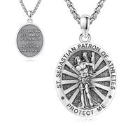 Thanches Collana con medaglia di San Sebastiano per uomini e donne, in argento Sterling 925, con ciondolo per la protezione cattolica, amuleto, gioielli religiosi, regali