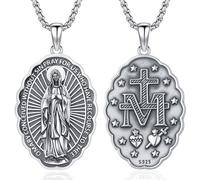 Thanches Collana con medaglia miracolosa per uomo e donna, in argento Sterling 925, con ciondolo smerlato della Vergine Maria Madonna delle Grazie, amuleto di protezione per gioielli cattolici