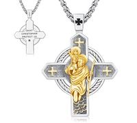 Thanches Collana con medaglietta a croce per uomo e donna, in argento Sterling 925, San Michele, San Giuda, Sant'Andrea, San Cristoforo, San Giuseppe, San Raffaello, San Sebastiano, Gesù crocifisso