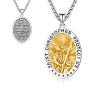 Thanches Collana con San Cristoforo, da uomo, in argento Sterling 925, per viaggiatori, patroni, San Cristoforo, medaglia, collana con ciondolo per donne, padre, fratello, amuleto, gioielli religiosi