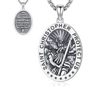 Thanches Collana con San Cristoforo, da uomo, in argento Sterling 925, per viaggiatori, patroni, San Cristoforo, medaglia, collana con ciondolo per donne, padre, fratello, amuleto, gioielli religiosi