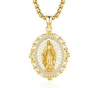 Thanches Collana da donna con medaglia miracolosa con fiore di rosa, in argento Sterling 925, collana con Vergine Maria De Guadalupe cattolica amuleto per madre maria religiosa gioielli regali