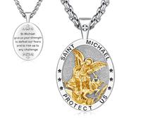 Thanches Collana ovale con medaglia di San Michele, per uomini e donne, in argento Sterling 925, con ciondolo a forma di santo patrono del coraggio e della protezione, amuleto, gioielli religiosi