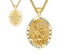 Thanches Collana ovale con medaglia di San Michele, per uomini e donne, in argento Sterling 925, con ciondolo a forma di santo patrono del coraggio e della protezione, amuleto, gioielli religiosi