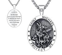 Thanches Collana ovale con medaglia di San Michele, per uomini e donne, in argento Sterling 925, con ciondolo a forma di santo patrono del coraggio e della protezione, amuleto, gioielli religiosi