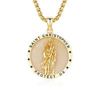 Thanches Collana placcata in oro 18 carati, con San Cristoforo, in argento Sterling 925, con ciondolo a forma di bussola con San Cristoforo, per uomini e donne, amuleto, gioielli religiosi, idea