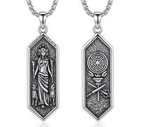 Thanches Hecate Goddess - Collana con ciondolo in argento Sterling 925, amuleto pagano su entrambi i lati, con ruota, torcia e chiavi, ciondolo spirituale della mitologia greca, per donne e uomini