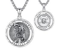 Thanches La Santa Muerte - Collana da donna e uomo, in argento Sterling 925, con ciondolo a forma di rosa nera, amuleto, gioiello religioso, idea regalo, piccola, in argento Sterling, senza pietre