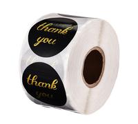 THANK YOU Adesivi Rotolo 1,5 Pollici 500 Pezzi Etichette Nero