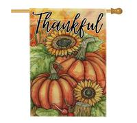 Thankful - Bandiera autunnale da giardino, con zucca arancione e girasole, decorazione autunnale su entrambi i lati, in iuta, per il Ringraziamento, decorazione per prato all'aperto, 71 x 101 cm