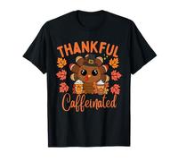 Thankful & Caffeinated Cute Turkey Thanksgiving Fall Vibes Maglietta