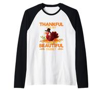 Thankful for My Beautiful Family, Motivo Tacchino del Ringraziamento Maglia con Maniche Raglan