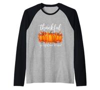 Thankful Grateful Blessed Camicia da Donna Zucca di Halloween Maglia con Maniche Raglan