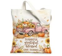 Thankful Grateful Blessed Fall Pumpkins Truck borsa di tela 33 x 38 cm