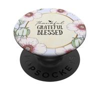 Thankful Grateful Blessed Floral Poppy Flower Inspirational PopSockets PopGrip Adesivo