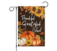 Thankful Grateful Blessed Thanksgiving Outside, Fall Pumpkin Sunflower Leaves Bandiera Vacanza 30X45Cm Bandiere Decorative Divertenti Bandiera Di Benvenuto Per Balcone Il Portico Camera Da Letto