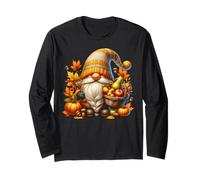 Thankful Thanksgiving GNOME with Autumn Leaves Fall Pumpkins Maglia a Manica