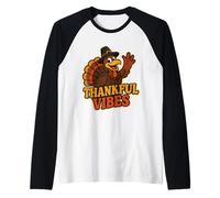 Thankful Vibes - Cappello da pellegrino Vintage per Il Ringraziamento, Tacchino Maglia con Maniche Raglan