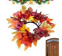 Thanksgiving Candle Ring - Rustic Fall Home Decor, Harvest Inspired Leaf Berry Pumpkin Wreath, Tabletop and Mantel Decoration for Autumn Holiday Centerpiece Use