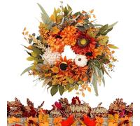 Thanksgiving Fall Wreath, Artificial Sunflowers Berries Wreath, Decorative Harvest Garland Accent, Rustic Farmhouse Welcome Sign, Lifelike Autumn Floral Display for Indoor, Outdoor, Home