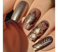 Thanksgiving Press Su Unghie Stuoia Quadrato Copertura Completa Acrilico Unghie Finte Con Foglie D'acero Costruzioni Manicure Unghie 24pcs