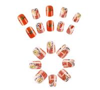 Thanksgiving Short Square Press sulle unghie con foglie d'acero e design artistico acrilico, 24 pezzi