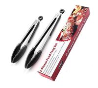 Thapncow 2 Pinze da cucina, Pinza da cucina in silicone resistente al calore, Pinza per spaghetti, Barbecue Antiscivolo in Acciaio Inox Silicone Utensili da Cucina per Carne, 9 e 12 Pollicii (nero)