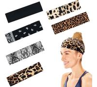 Thapncow 6 bandeaux élastiques pour femme， Ne glissent pas - Pour femme，Bandeaux Imprimé Léopard Head Wraps ， Sport Entraînement Bandeaux Mignon Accessoire
